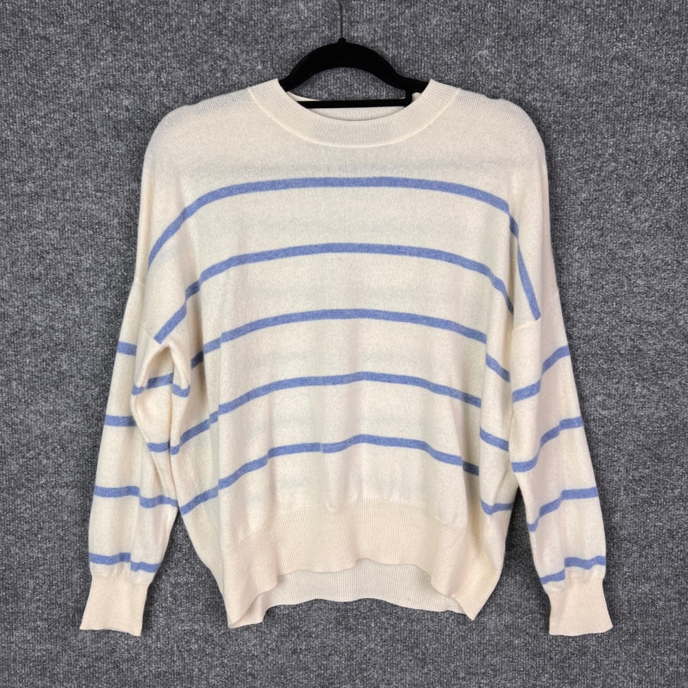 Parrish LA Cashmere Sweater Womens Extra Small XS Cream Blue Striped Knit‎